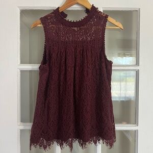 Maroon Lace Sleeveless Blouse